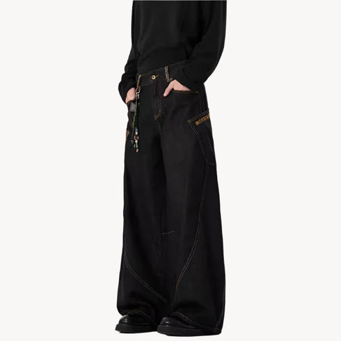 Y2K Leopard Patchwork Baggy Jeans